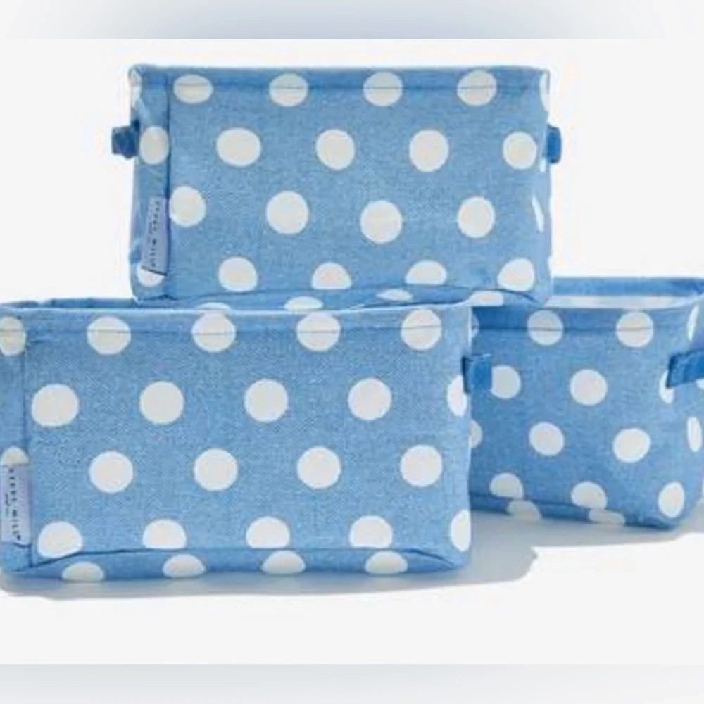 NWT STEEL MILL & CO. Storage Bin Set of 3, Blue And White Polka Dot